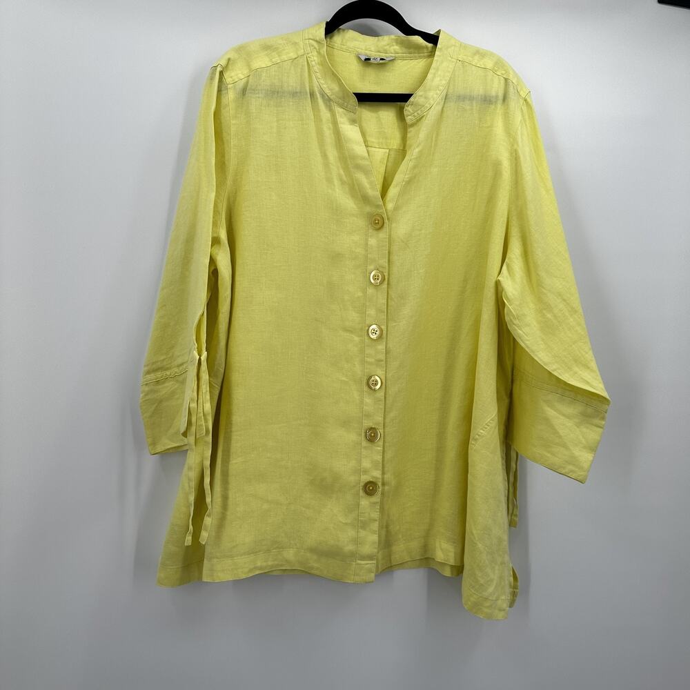 John Mark Shirt Womens 2XL Yellow Linen Button Front Long Sleeve‎ Tunic Top